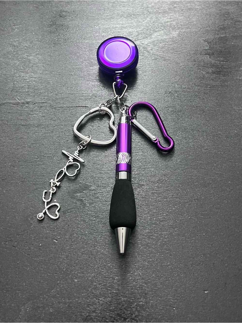 Purple Retractable Stylus Pen Keychain with Carabiner